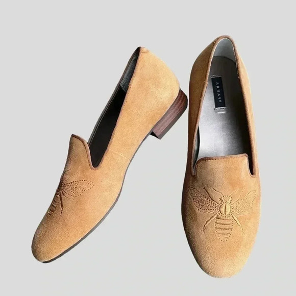 AARAY | NWOT | QUEEN BEE EMBROIDERED YELLOW SUEDE LOAFERS | SIZE: 7.5 M - Picture 4 of 10